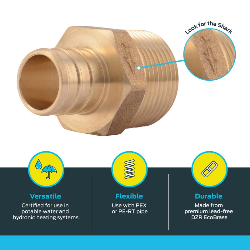 SharkBite 3/4 Inch Crimp MNPT Male Adapter, Pack of 10, Brass Plumbing Fitting, PEX Pipe, Copper, UC134LFA10 - Image 3